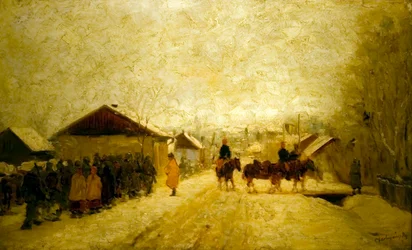 Soldados marchando en paisaje invernal